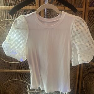 White Puff Sleeve Ribbed Top